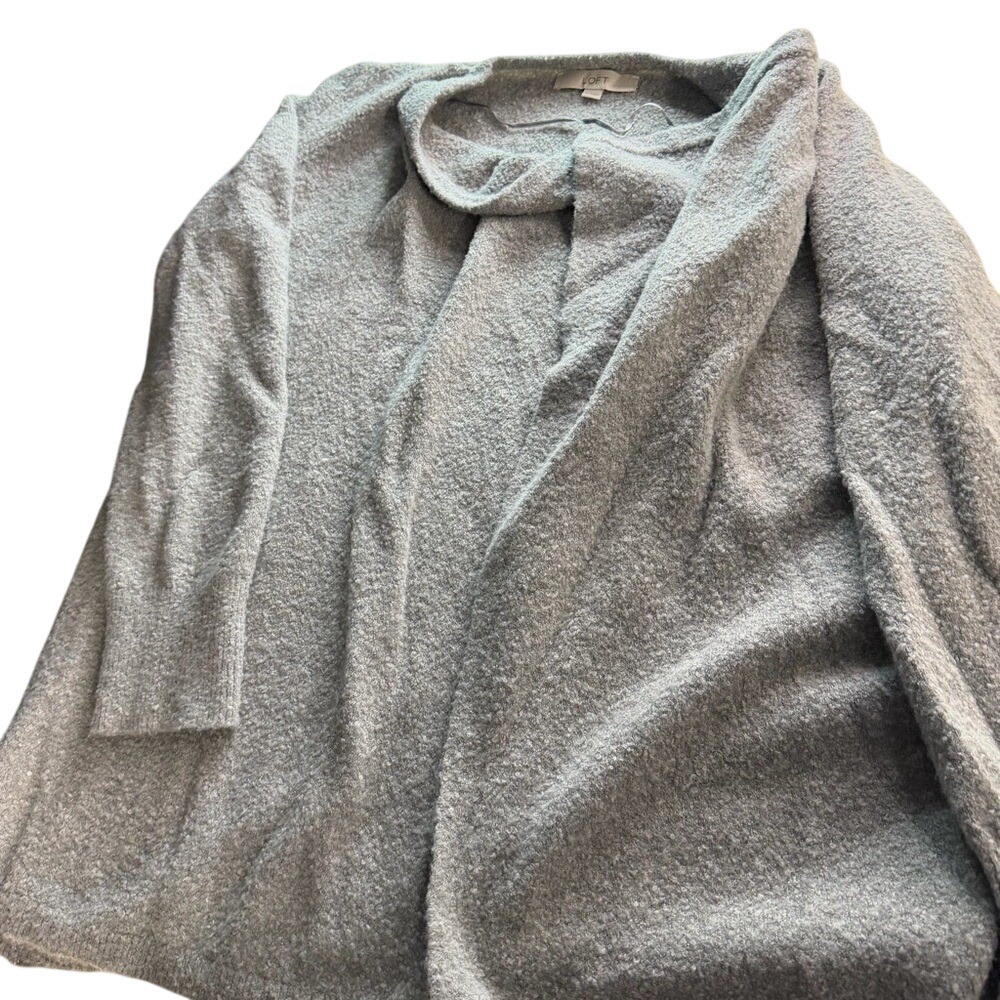 LOFT Gray Open Front Cardigan Size M Cozy‎ Textured Knit Long Sleeve